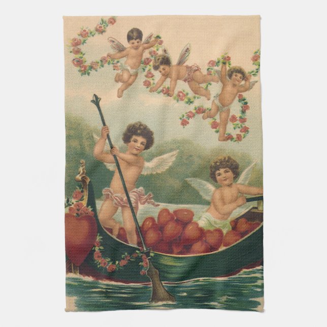 Paño De Cocina Día de San Valentín antiguo, querubines victoriano (Vertical)