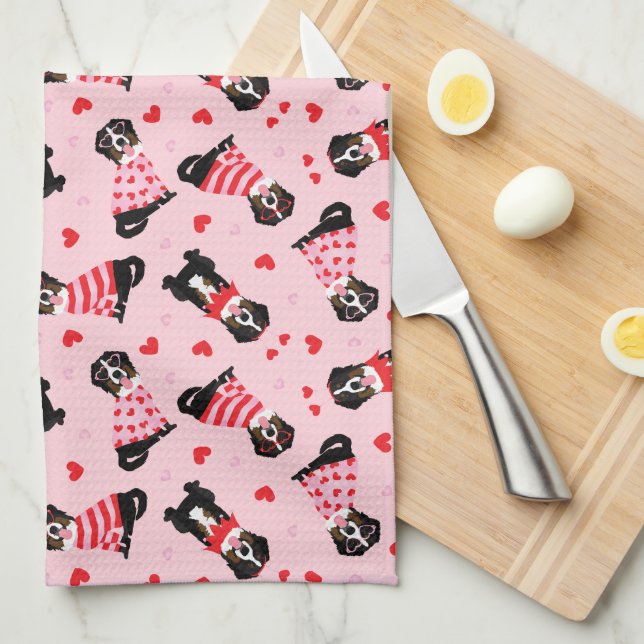 Paño De Cocina Día de San Valentín Bernese Mountain Dogs (Doblado Cuarto)