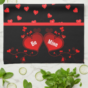 Paño De Cocina Día de San Valentín Corazones Rojos sobre Negro