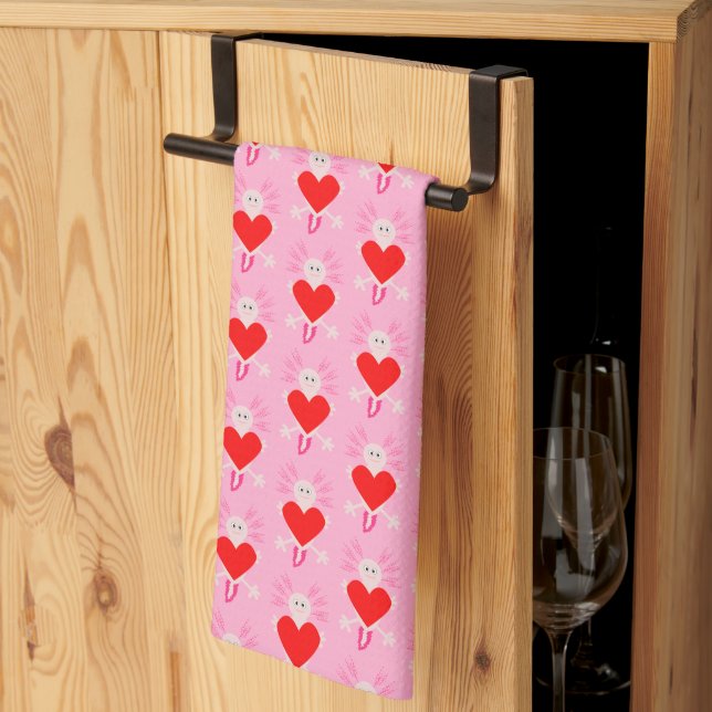 Paño De Cocina Día de San Valentín Love Heart Axolotl Patterned (Pliegue de tercios)