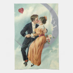 Paño De Cocina Día de San Valentín Victoriano Antiguo Beso en la