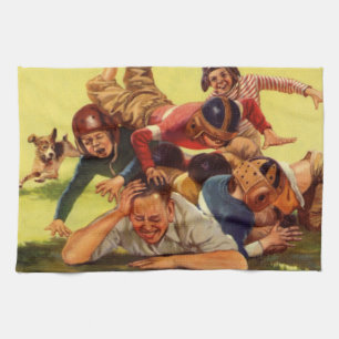 Paño De Cocina Día del Padre Vintage, Niños de Fútbol y Perro Fam