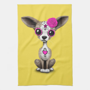 Paño De Cocina Día rosado de la chihuahua muerta