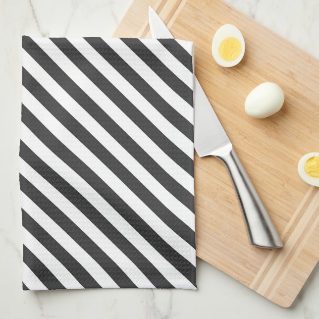 Paño De Cocina Diagonal black and white stripes  pattern (Doblado Cuarto)