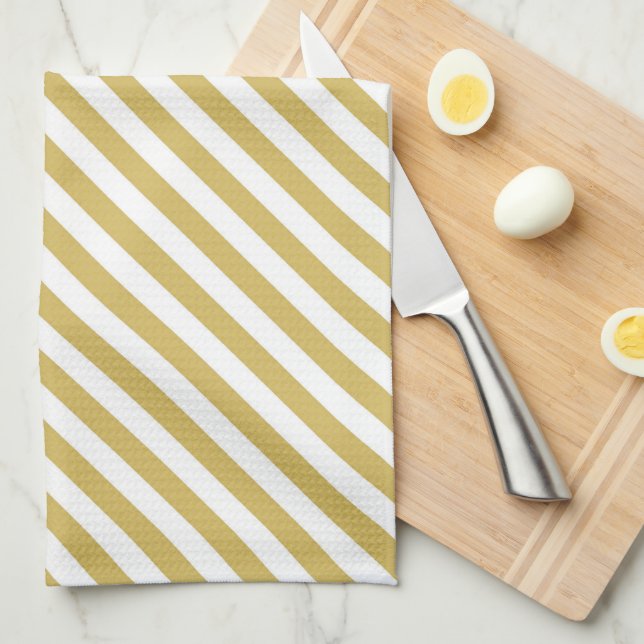 Paño De Cocina Diagonal golden yellow and white stripes pattern (Doblado Cuarto)