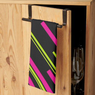 Paño De Cocina Diagonarios en verde limón, rosa caliente y negro