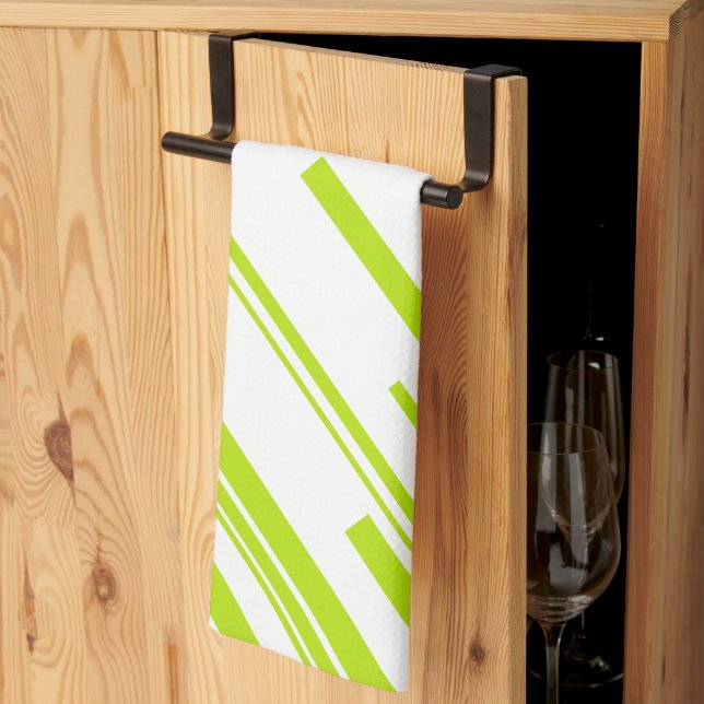 Paño De Cocina Diagonarios - Verde animado y blanco (Pliegue de tercios)