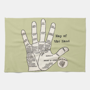 Paño De Cocina Diagrama de Mano de Lector de Palma Antiguo: Quiro