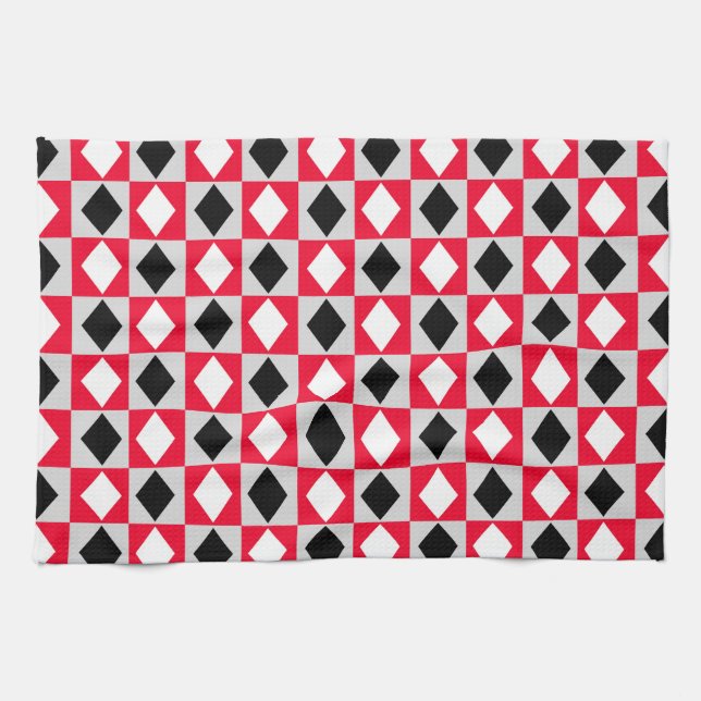 Paño De Cocina Diamante de rhombus blanco rojo (Horizontal)