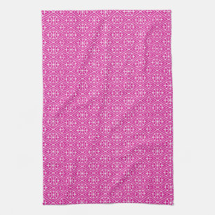 Paño De Cocina Diamantes medievales de Damasco, magenta y blanco