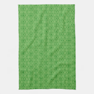 Paño De Cocina Diamantes medievales de Damasco, verde de pino osc