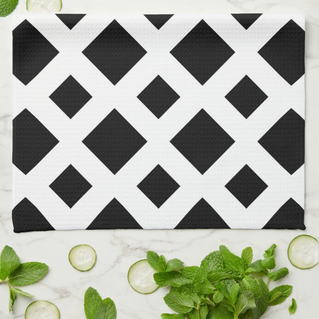 Paño De Cocina Diamantes negros sobre blanco (Doblado)