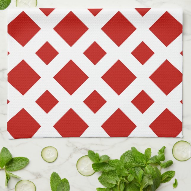 Paño De Cocina Diamantes rojos sobre blanco (Doblado)