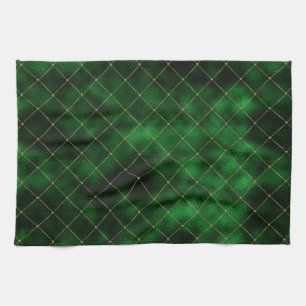 Paño De Cocina Diamantes verdes y dorados elegantes