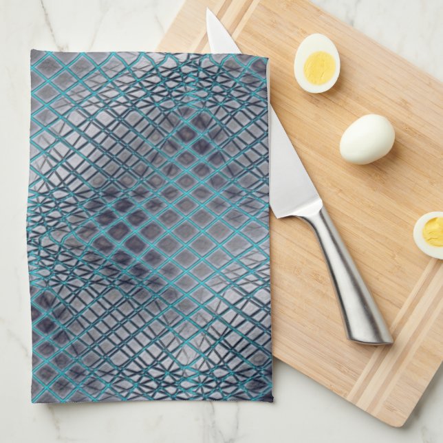 Paño De Cocina Dibujado por cianos que parece una maraña de redes (Doblado Cuarto)