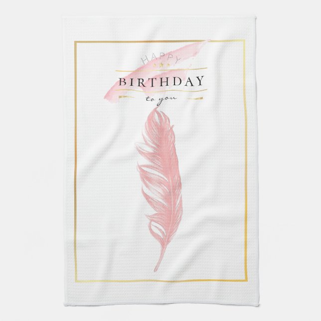 Paño De Cocina Dibujo a lápiz de pluma rosa de cumpleaños hermoso (Vertical)