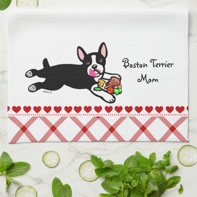 Paño De Cocina Dibujo animado de Boston Terrier (Doblado)
