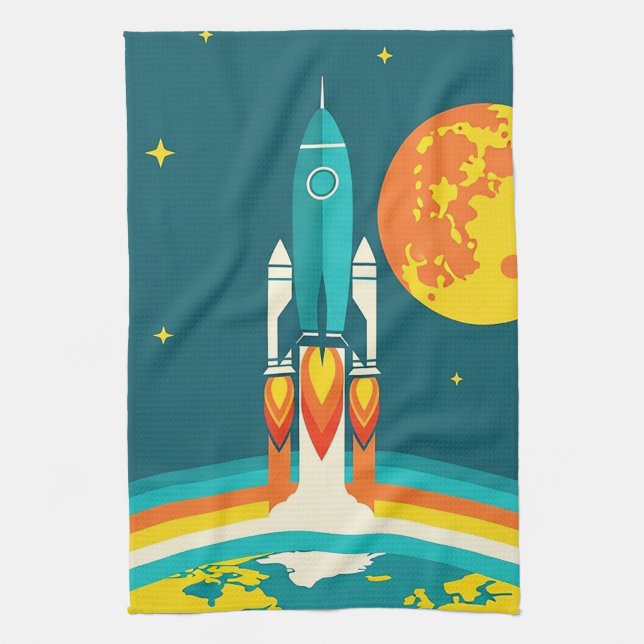 Paño De Cocina Dibujo animado de cohete espacial lindo (Vertical)