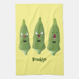 Paño De Cocina Dibujo animado de vegetal okra cantando lindo