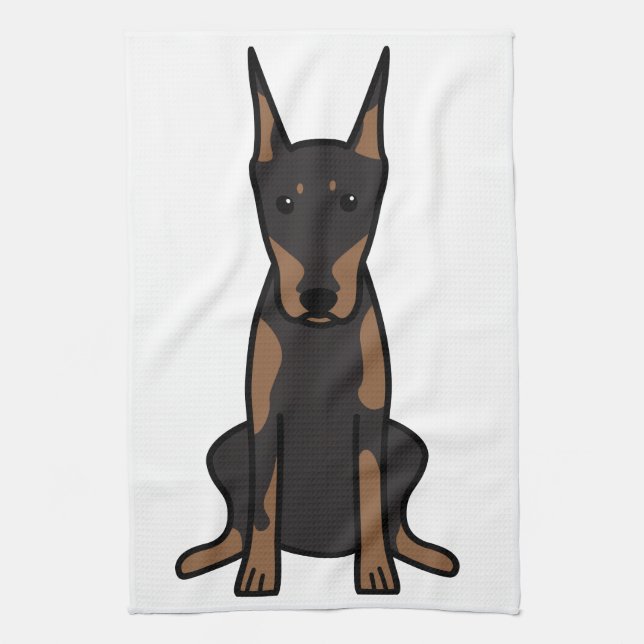 Paño De Cocina Dibujo animado del perro del Pinscher del Doberman (Vertical)
