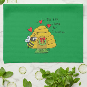 Paño De Cocina Dibujo animado divertido de abeja de Navidad linda