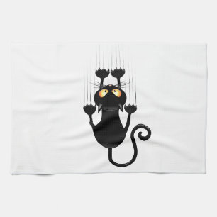 Paño De Cocina Dibujo animado divertido del gato negro que