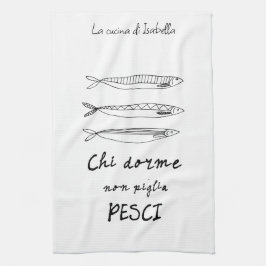 Paño De Cocina Dibujo de la cita de sardinas de cocina italiana
