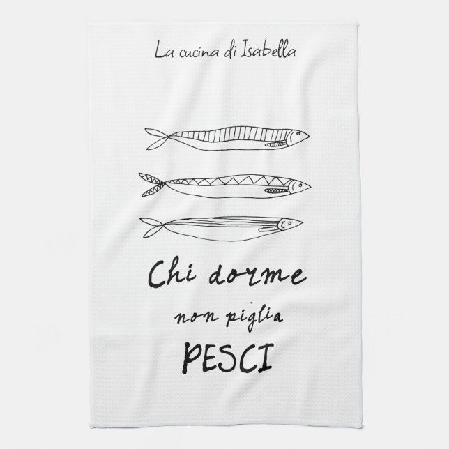 Paño De Cocina Dibujo de la cita de sardinas de cocina italiana (Vertical)