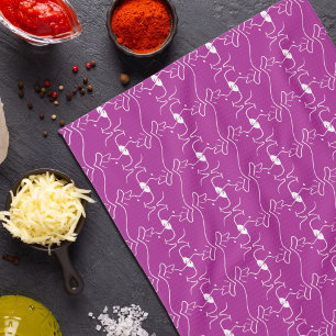 Paño De Cocina Dibujo de línea de cabeza de perro moderno rosa bl