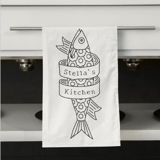 Paño De Cocina Dibujo de línea sardina personalizado