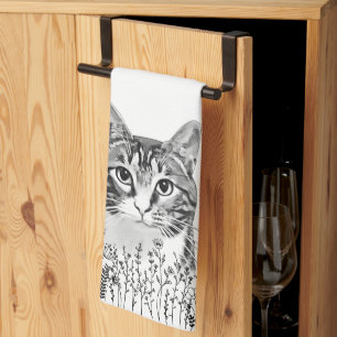 Paño De Cocina Dibujo de mano personalizado de gato de tabla