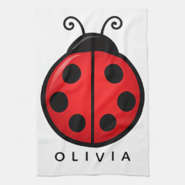 Paño De Cocina Dibujo de mariquita roja linda con nombre personal