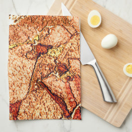 Paño De Cocina Dibujo de piedra volcánica pintado de naranja rojo
