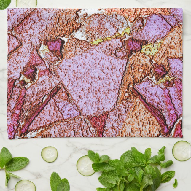 Paño De Cocina Dibujo de roca volcánica pintado de lila rosa (Doblado)