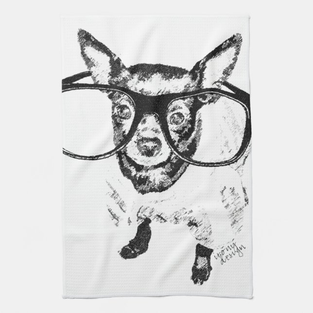Paño De Cocina Dibujo del ilustracion del perro de la chihuahua (Vertical)