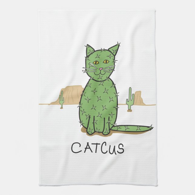 Paño De Cocina Dibujo divertido del cactus de "Catcus" (Vertical)