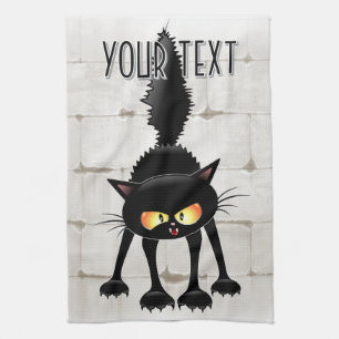 Paño De Cocina Dibujo divertido y fiero de gato negro