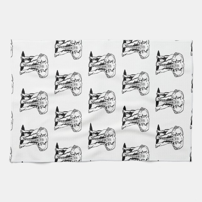 Paño De Cocina Dibujo monogramado de línea de elefante negro (Horizontal)