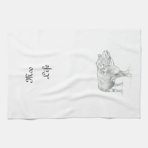 Paño De Cocina Dibujo negro y blanco de una vaca divertida  Vida 