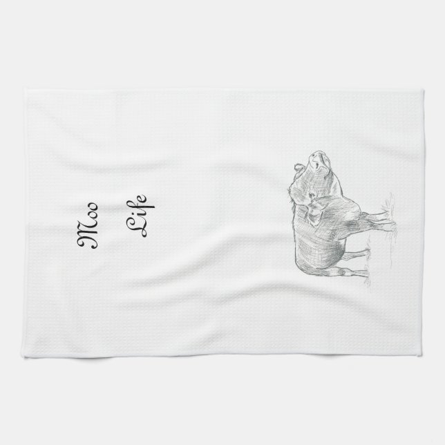 Paño De Cocina Dibujo negro y blanco de una vaca divertida |Vida  (Horizontal)