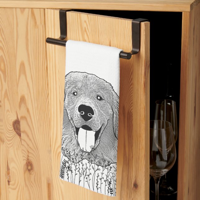 Paño De Cocina Dibujo personalizado de mano del perro con recuper (Pliegue de tercios)