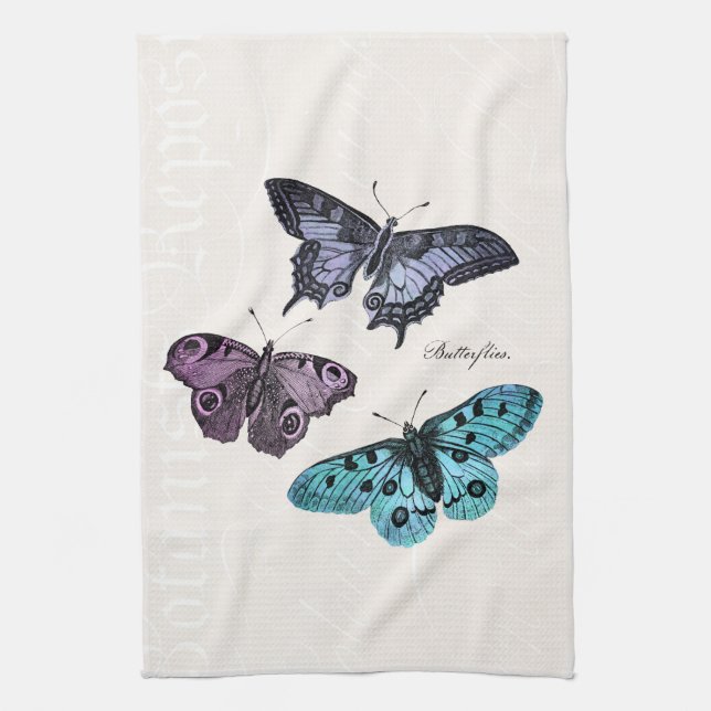 Paño De Cocina Dibujo rosado púrpura azul verde azulado de la (Vertical)