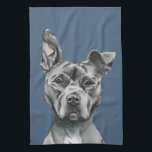 Paño De Cocina Dibujo Stalky gris del perro del pitbull<br><div class="desc">Esto es un retrato de un perro gris del pitbull con blanco en su pecho. Tiene una situación del oído. Él tiene una mirada real en su cara. Él está en un lado abultado y tiene una cara grande y muscular. Esto fue bosquejada con el lápiz y después coloreada digital...</div>