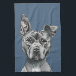 Paño De Cocina Dibujo Stalky gris del perro del pitbull<br><div class="desc">Esto es un retrato de un perro gris del pitbull con blanco en su pecho. Tiene una situación del oído. Él tiene una mirada real en su cara. Él está en un lado abultado y tiene una cara grande y muscular. Esto fue bosquejada con el lápiz y después coloreada digital...</div>