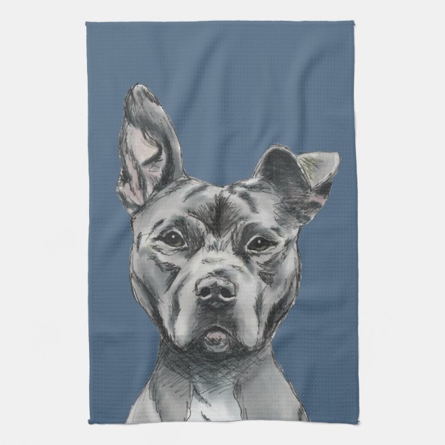 Paño De Cocina Dibujo Stalky gris del perro del pitbull (Vertical)