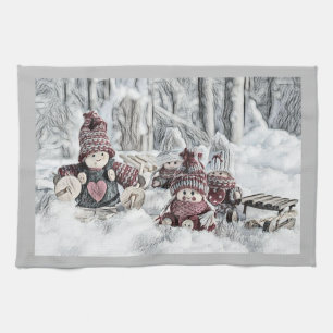 Paño De Cocina Dibujo vintage de los gnomos en la nieve