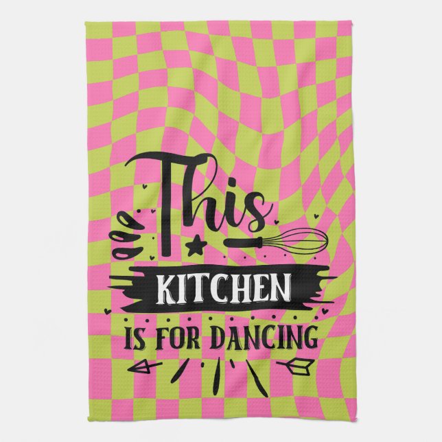 Paño De Cocina Dicho divertido retro de cocina rosa verde (Vertical)