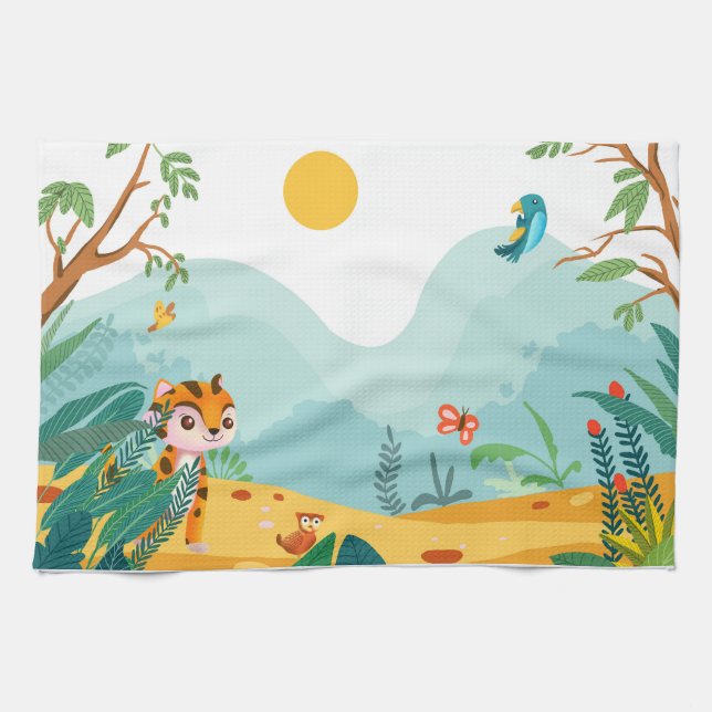 Paño De Cocina Digital Playous & Descriptive, Playful Jungle Cub (Horizontal)