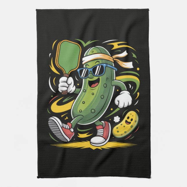 Paño De Cocina Dill pickle jugando pickleball (Vertical)