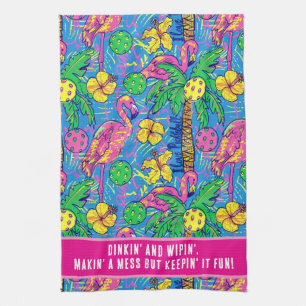 Paño De Cocina Dinkin divertido y Wipin', pickleball tropical,